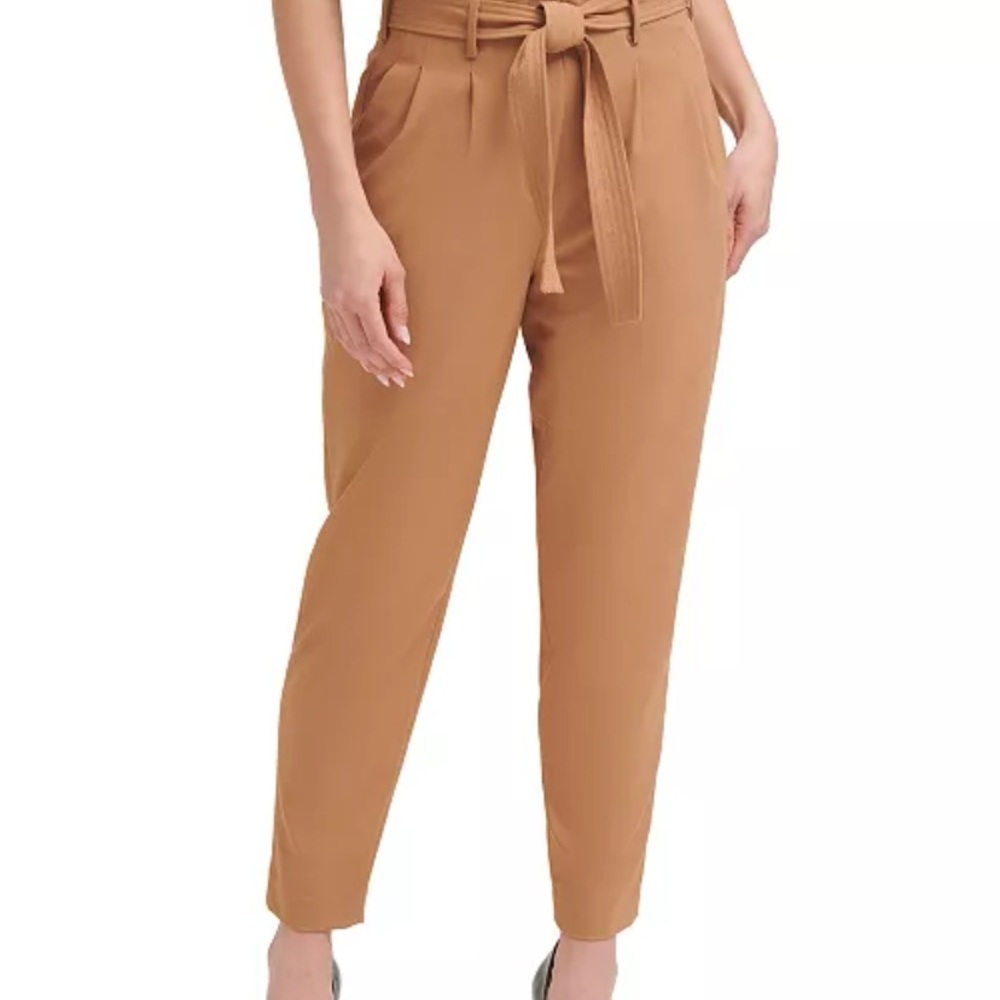 EUC Calvin Klein Tie-Waist Pleated Slim Pants🤎